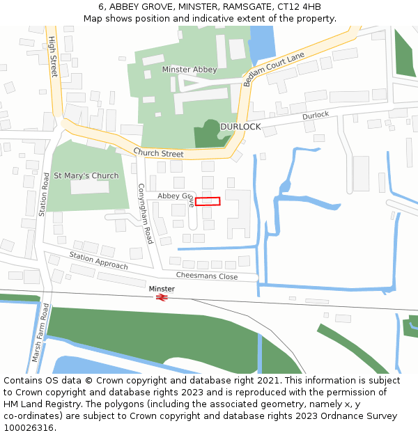 6, ABBEY GROVE, MINSTER, RAMSGATE, CT12 4HB: Location map and indicative extent of plot