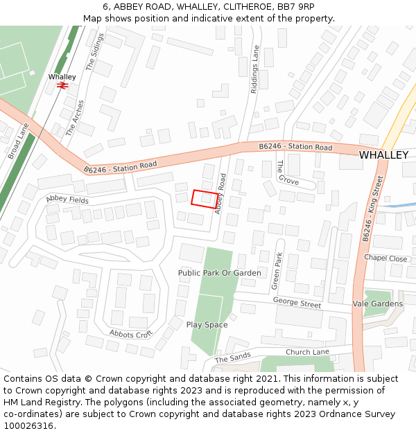 6, ABBEY ROAD, WHALLEY, CLITHEROE, BB7 9RP: Location map and indicative extent of plot