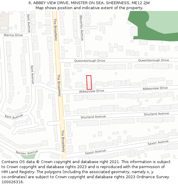 6, ABBEY VIEW DRIVE, MINSTER ON SEA, SHEERNESS, ME12 2JW: Location map and indicative extent of plot