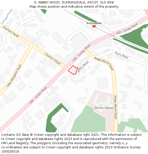 6, ABBEY WOOD, SUNNINGDALE, ASCOT, SL5 9SW: Location map and indicative extent of plot