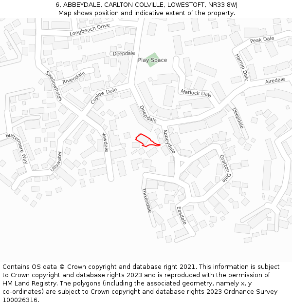 6, ABBEYDALE, CARLTON COLVILLE, LOWESTOFT, NR33 8WJ: Location map and indicative extent of plot