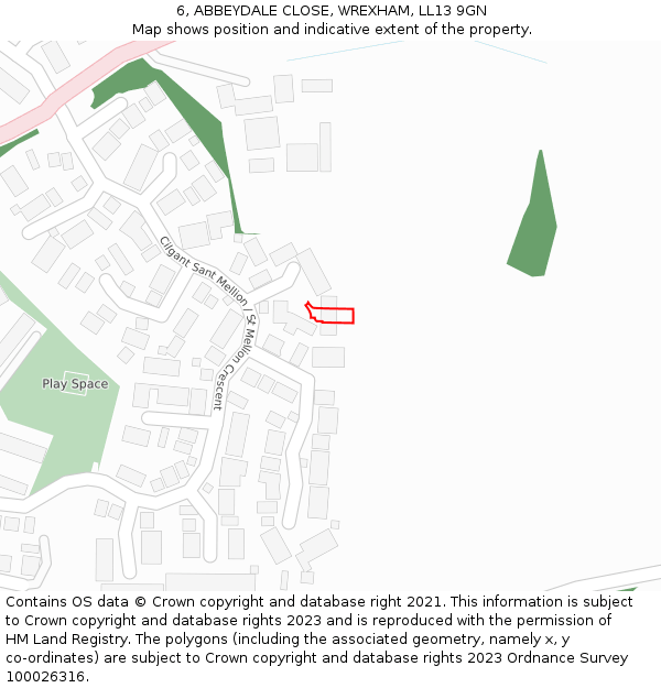 6, ABBEYDALE CLOSE, WREXHAM, LL13 9GN: Location map and indicative extent of plot