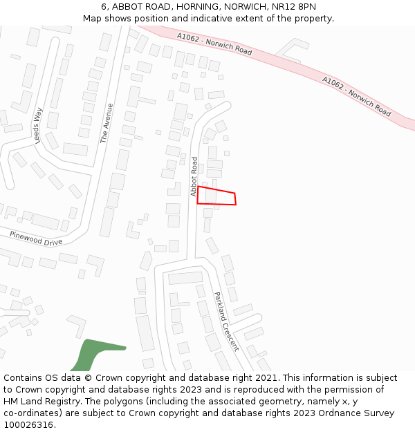 6, ABBOT ROAD, HORNING, NORWICH, NR12 8PN: Location map and indicative extent of plot