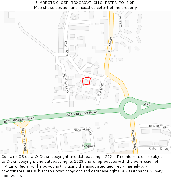 6, ABBOTS CLOSE, BOXGROVE, CHICHESTER, PO18 0EL: Location map and indicative extent of plot