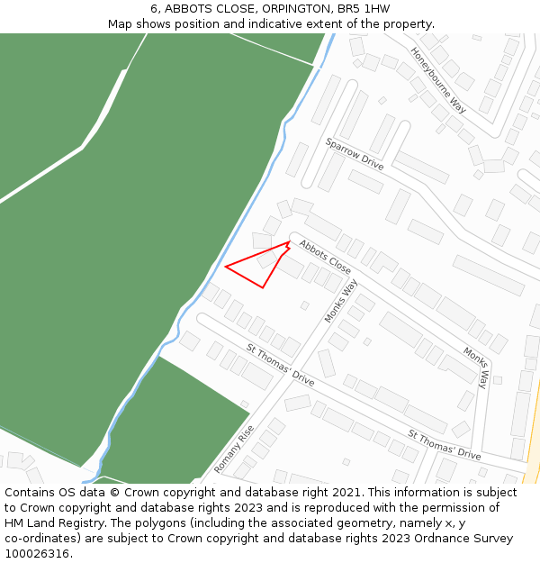 6, ABBOTS CLOSE, ORPINGTON, BR5 1HW: Location map and indicative extent of plot