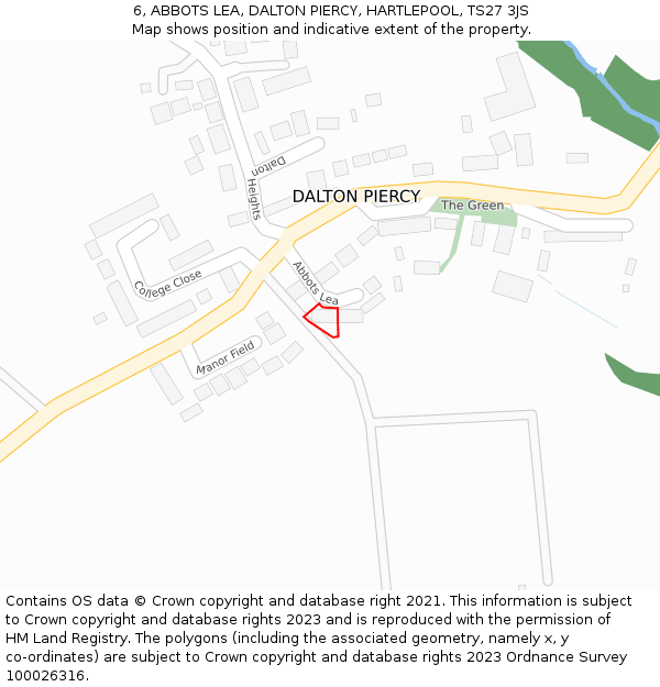 6, ABBOTS LEA, DALTON PIERCY, HARTLEPOOL, TS27 3JS: Location map and indicative extent of plot