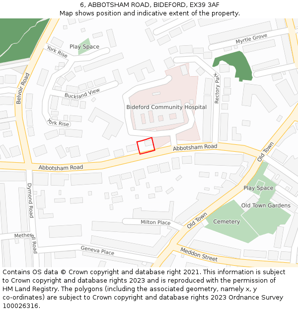 6, ABBOTSHAM ROAD, BIDEFORD, EX39 3AF: Location map and indicative extent of plot
