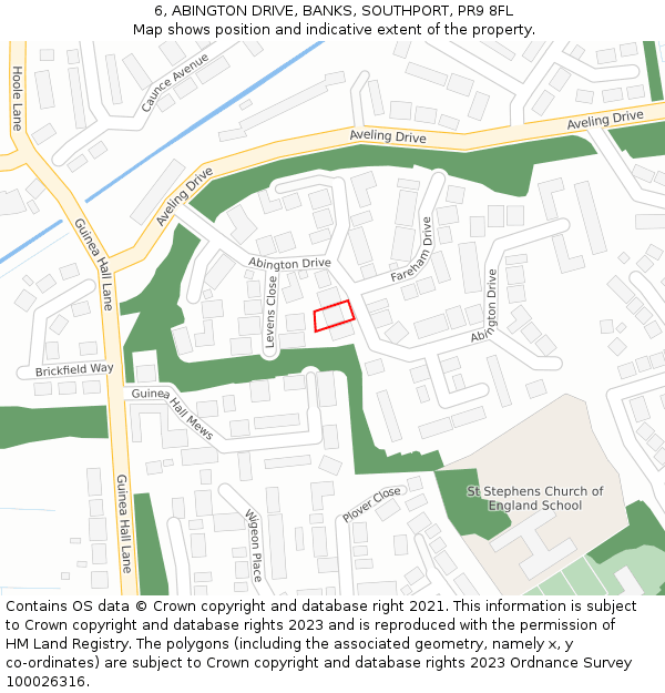 6, ABINGTON DRIVE, BANKS, SOUTHPORT, PR9 8FL: Location map and indicative extent of plot