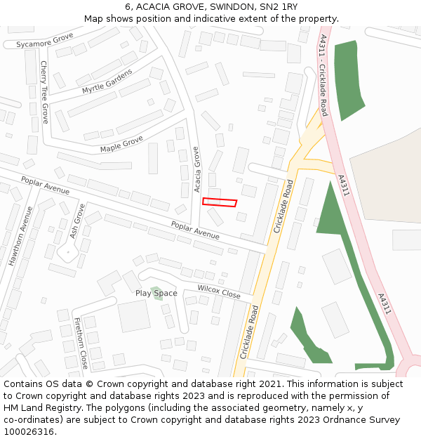 6, ACACIA GROVE, SWINDON, SN2 1RY: Location map and indicative extent of plot