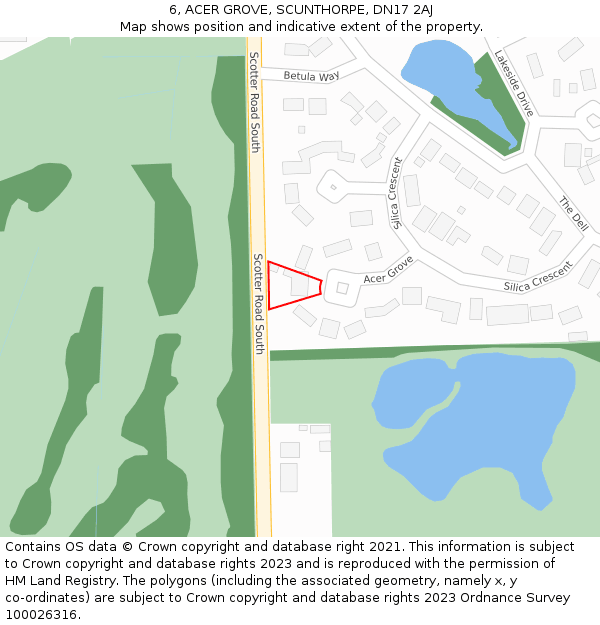 6, ACER GROVE, SCUNTHORPE, DN17 2AJ: Location map and indicative extent of plot