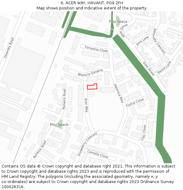 6, ACER WAY, HAVANT, PO9 2FH: Location map and indicative extent of plot