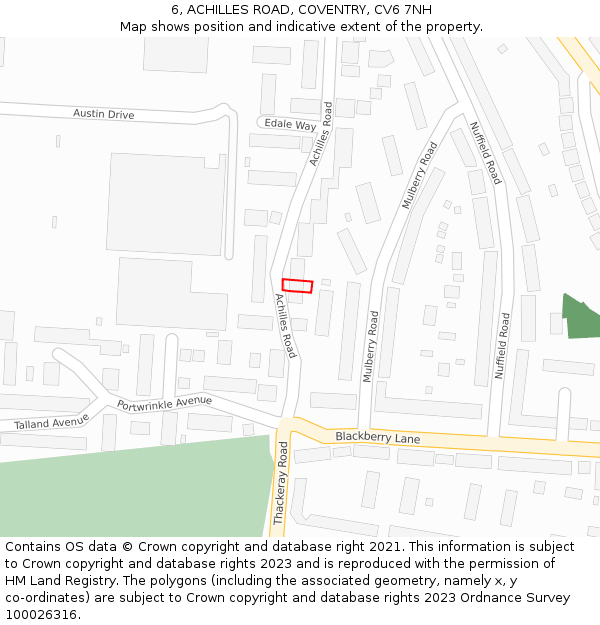 6, ACHILLES ROAD, COVENTRY, CV6 7NH: Location map and indicative extent of plot