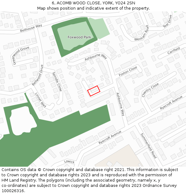 6, ACOMB WOOD CLOSE, YORK, YO24 2SN: Location map and indicative extent of plot