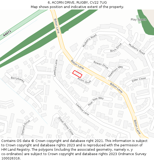 6, ACORN DRIVE, RUGBY, CV22 7UG: Location map and indicative extent of plot