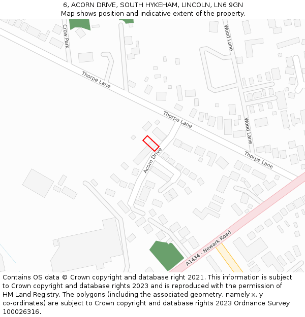 6, ACORN DRIVE, SOUTH HYKEHAM, LINCOLN, LN6 9GN: Location map and indicative extent of plot