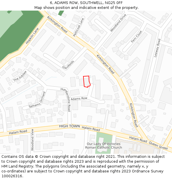6, ADAMS ROW, SOUTHWELL, NG25 0FF: Location map and indicative extent of plot