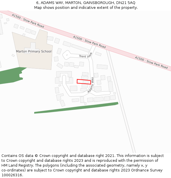 6, ADAMS WAY, MARTON, GAINSBOROUGH, DN21 5AQ: Location map and indicative extent of plot