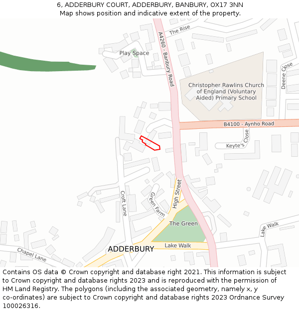 6, ADDERBURY COURT, ADDERBURY, BANBURY, OX17 3NN: Location map and indicative extent of plot