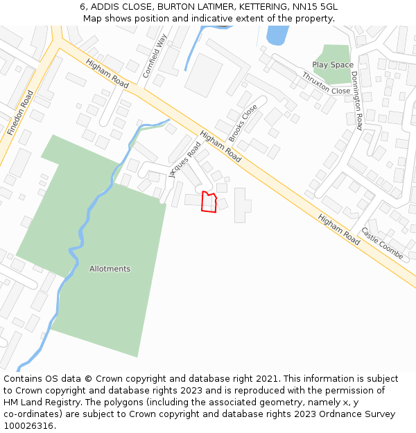 6, ADDIS CLOSE, BURTON LATIMER, KETTERING, NN15 5GL: Location map and indicative extent of plot