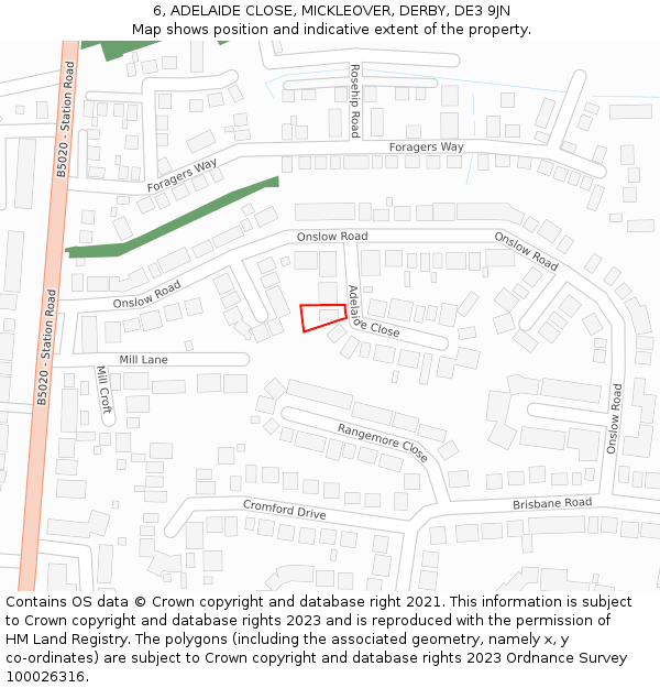 6, ADELAIDE CLOSE, MICKLEOVER, DERBY, DE3 9JN: Location map and indicative extent of plot