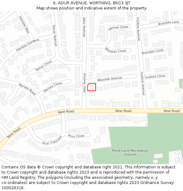 6, ADUR AVENUE, WORTHING, BN13 3JT: Location map and indicative extent of plot