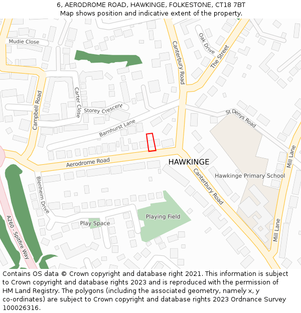 6, AERODROME ROAD, HAWKINGE, FOLKESTONE, CT18 7BT: Location map and indicative extent of plot