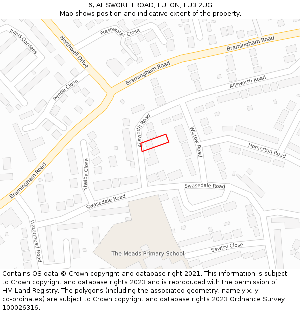 6, AILSWORTH ROAD, LUTON, LU3 2UG: Location map and indicative extent of plot