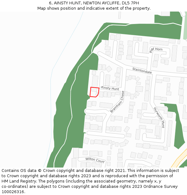 6, AINSTY HUNT, NEWTON AYCLIFFE, DL5 7PH: Location map and indicative extent of plot