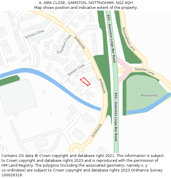 6, AIRA CLOSE, GAMSTON, NOTTINGHAM, NG2 6QH: Location map and indicative extent of plot