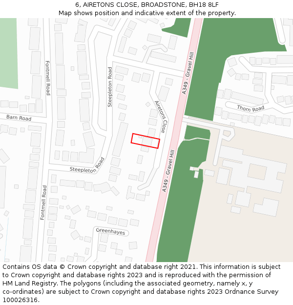 6, AIRETONS CLOSE, BROADSTONE, BH18 8LF: Location map and indicative extent of plot