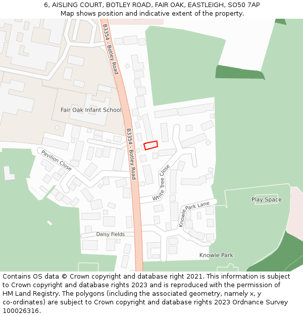 6, AISLING COURT, BOTLEY ROAD, FAIR OAK, EASTLEIGH, SO50 7AP: Location map and indicative extent of plot