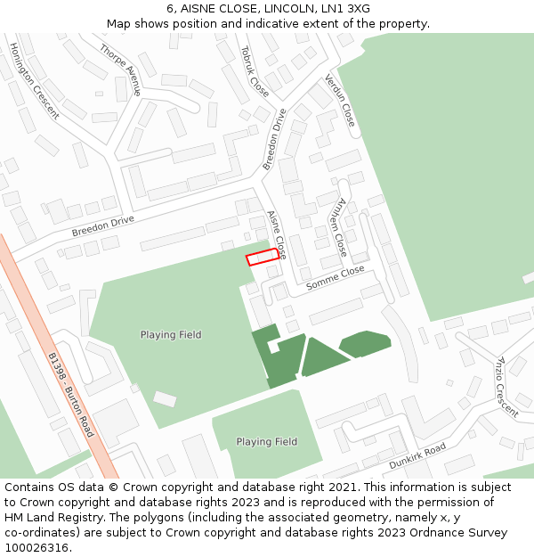 6, AISNE CLOSE, LINCOLN, LN1 3XG: Location map and indicative extent of plot