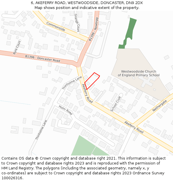 6, AKEFERRY ROAD, WESTWOODSIDE, DONCASTER, DN9 2DX: Location map and indicative extent of plot