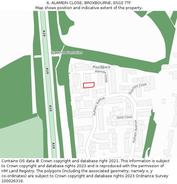6, ALAMEIN CLOSE, BROXBOURNE, EN10 7TF: Location map and indicative extent of plot