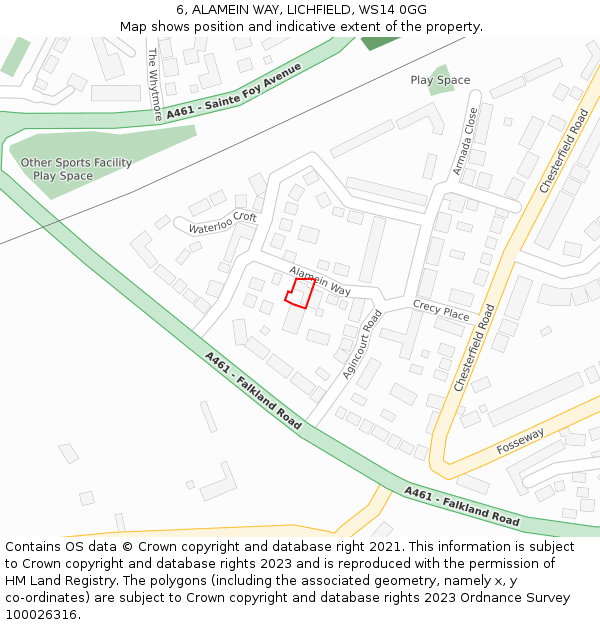 6, ALAMEIN WAY, LICHFIELD, WS14 0GG: Location map and indicative extent of plot