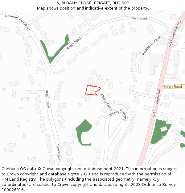 6, ALBANY CLOSE, REIGATE, RH2 9PP: Location map and indicative extent of plot