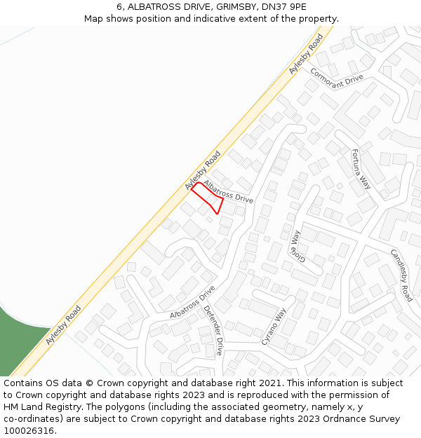 6, ALBATROSS DRIVE, GRIMSBY, DN37 9PE: Location map and indicative extent of plot