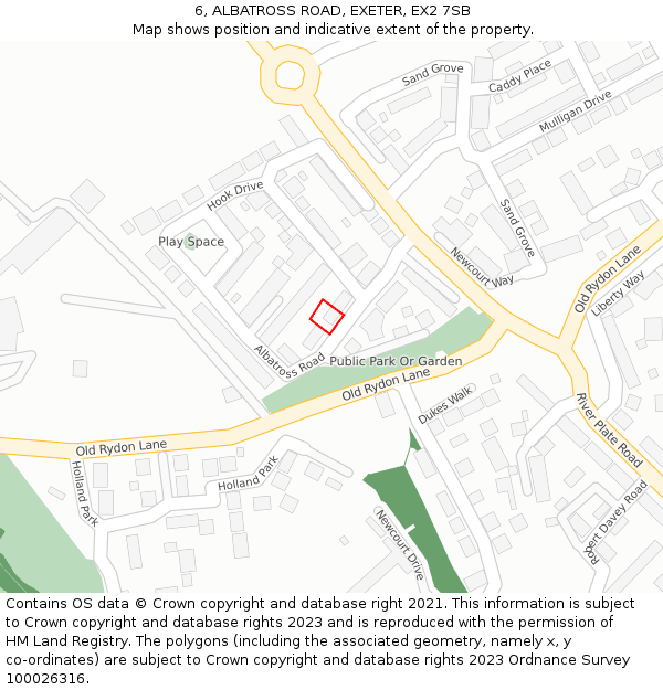 6, ALBATROSS ROAD, EXETER, EX2 7SB: Location map and indicative extent of plot