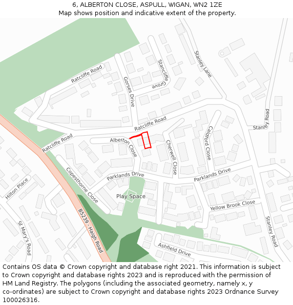 6, ALBERTON CLOSE, ASPULL, WIGAN, WN2 1ZE: Location map and indicative extent of plot