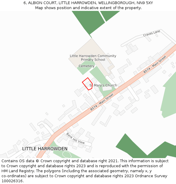 6, ALBION COURT, LITTLE HARROWDEN, WELLINGBOROUGH, NN9 5XY: Location map and indicative extent of plot