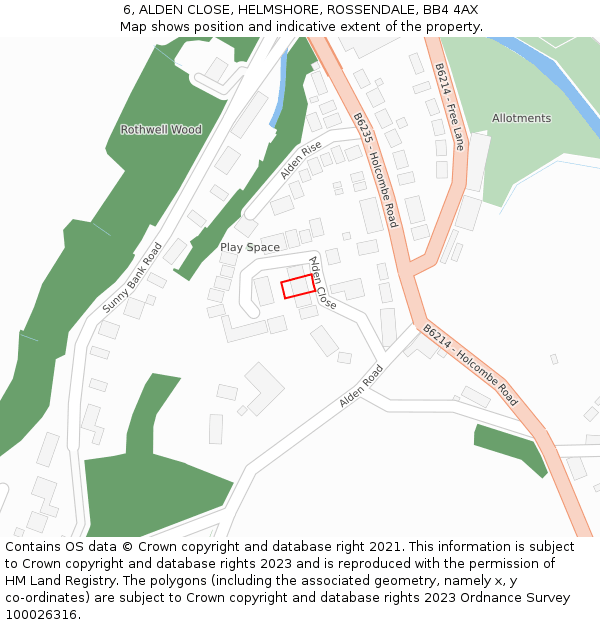 6, ALDEN CLOSE, HELMSHORE, ROSSENDALE, BB4 4AX: Location map and indicative extent of plot