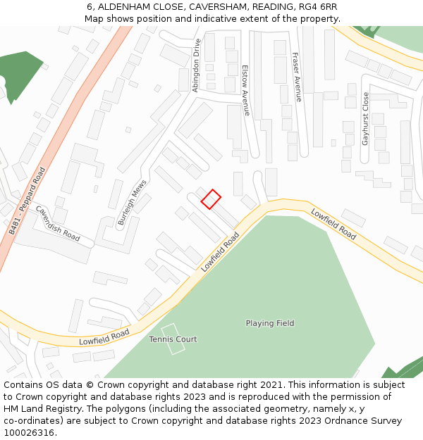 6, ALDENHAM CLOSE, CAVERSHAM, READING, RG4 6RR: Location map and indicative extent of plot