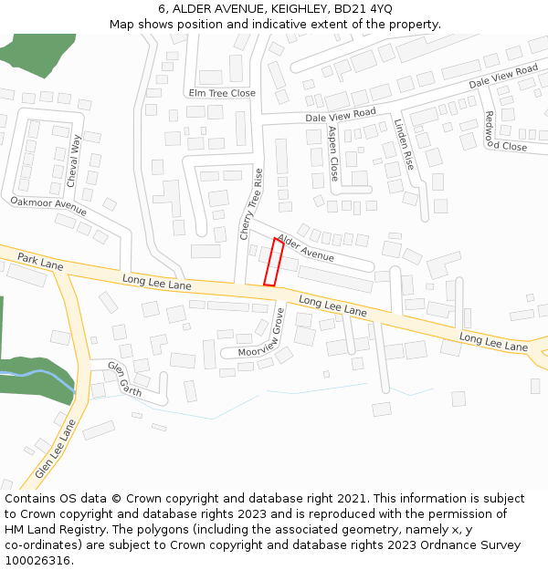 6, ALDER AVENUE, KEIGHLEY, BD21 4YQ: Location map and indicative extent of plot