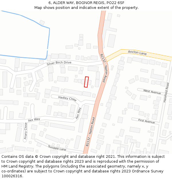 6, ALDER WAY, BOGNOR REGIS, PO22 6SF: Location map and indicative extent of plot