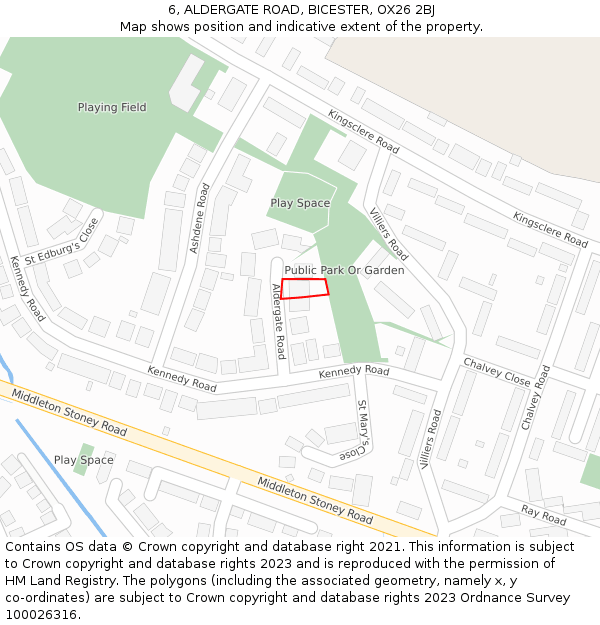 6, ALDERGATE ROAD, BICESTER, OX26 2BJ: Location map and indicative extent of plot