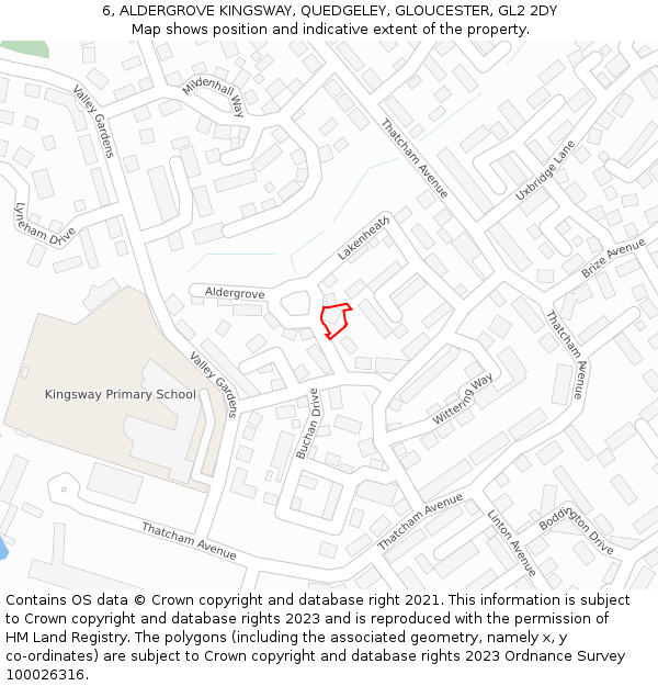 6, ALDERGROVE KINGSWAY, QUEDGELEY, GLOUCESTER, GL2 2DY: Location map and indicative extent of plot