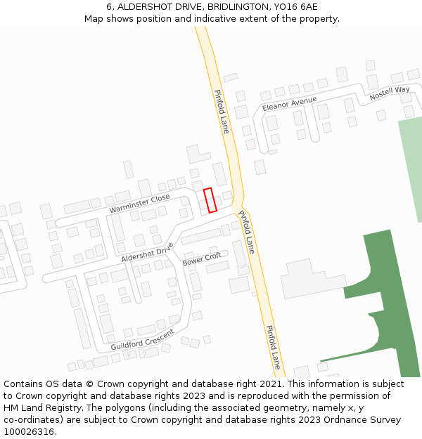 6, ALDERSHOT DRIVE, BRIDLINGTON, YO16 6AE: Location map and indicative extent of plot