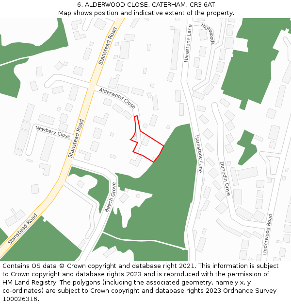 6, ALDERWOOD CLOSE, CATERHAM, CR3 6AT: Location map and indicative extent of plot