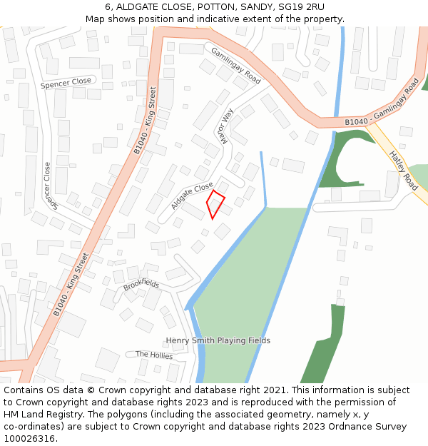 6, ALDGATE CLOSE, POTTON, SANDY, SG19 2RU: Location map and indicative extent of plot