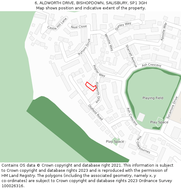 6, ALDWORTH DRIVE, BISHOPDOWN, SALISBURY, SP1 3GH: Location map and indicative extent of plot